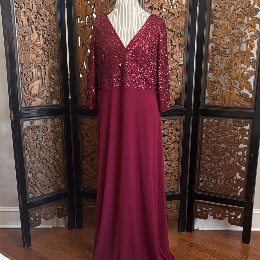 Ever Pretty Wine Sequin Long Sleeve Gown